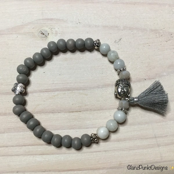 Buddha-Armband grau