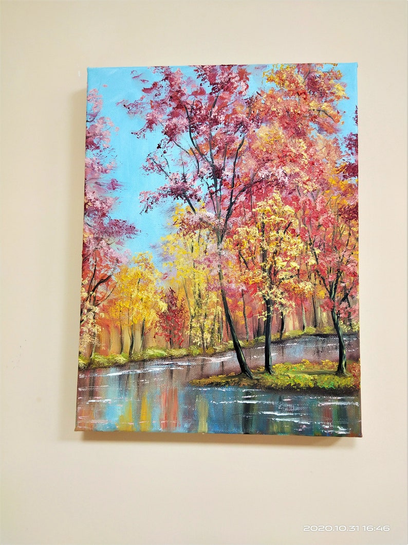 Fall Tree Painting Original Artwork Oil Painting on Canvas 12 by 16 by Oksana Stepanova