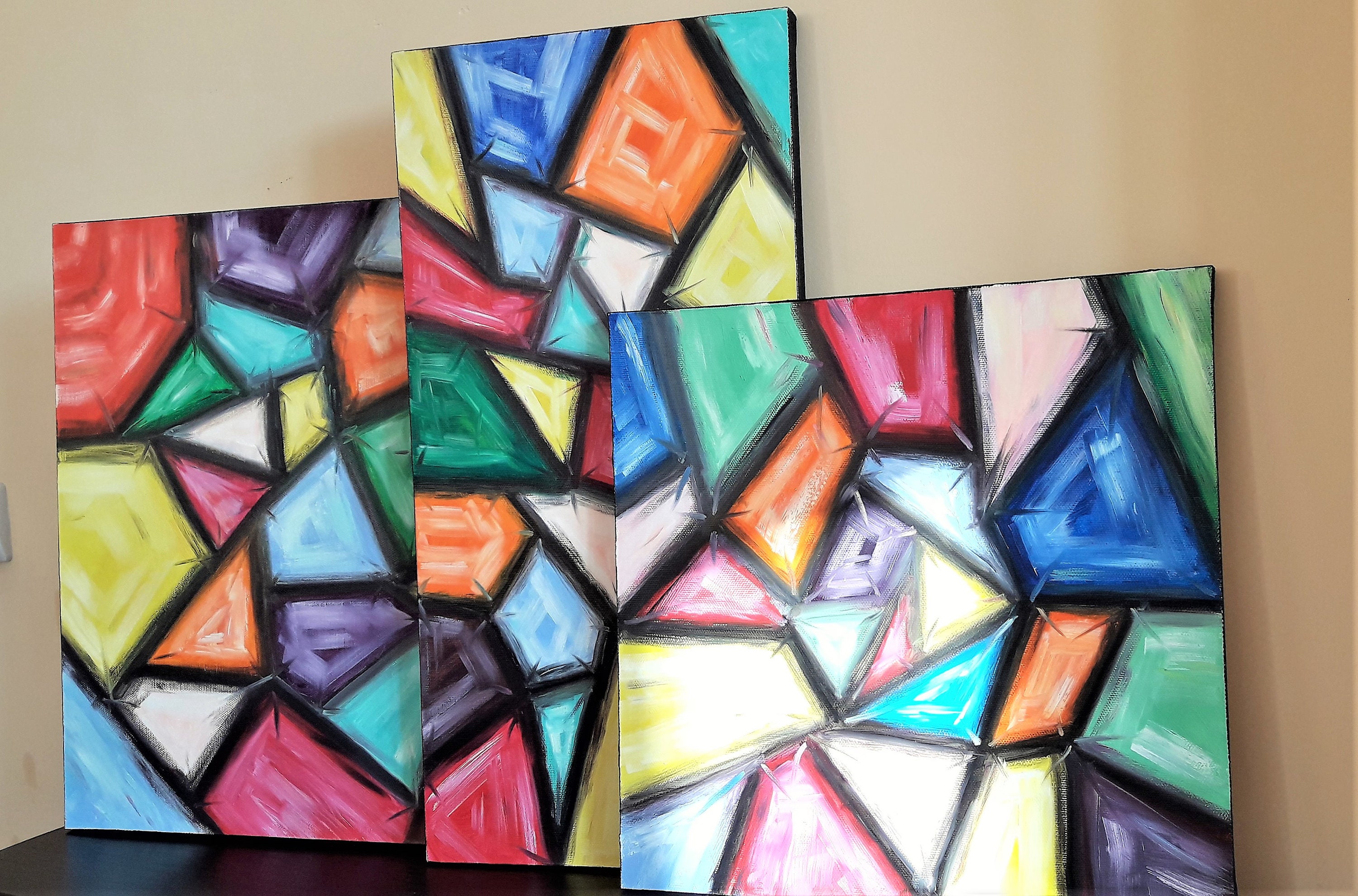 Original Artwork Walĺ Art Colored Wall Decor Oil Paintings Set Etsy