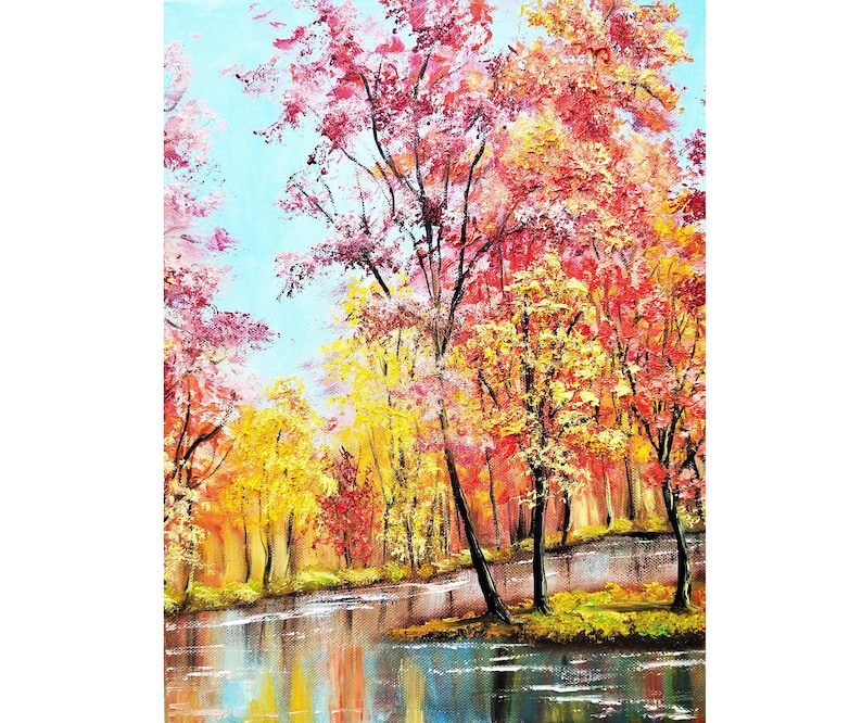 Fall Tree Painting Original Artwork Oil Painting on Canvas 12 by 16 by Oksana Stepanova