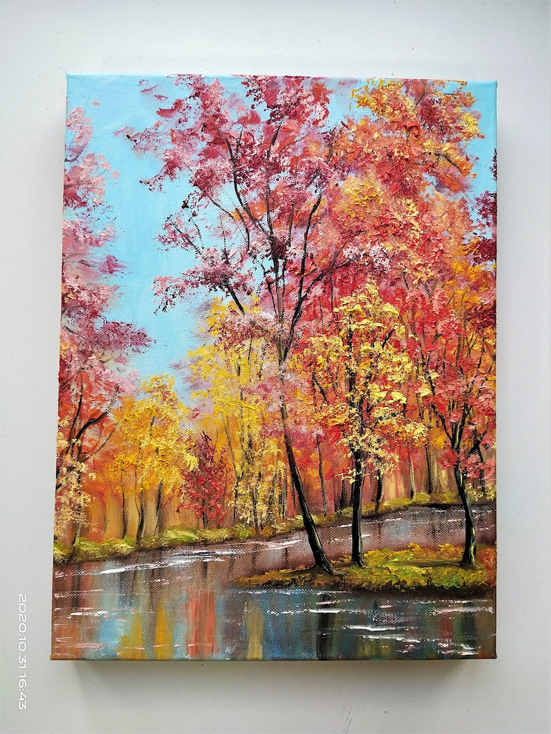 Fall Tree Painting Original Artwork Oil Painting on Canvas 12 by 16 by Oksana Stepanova