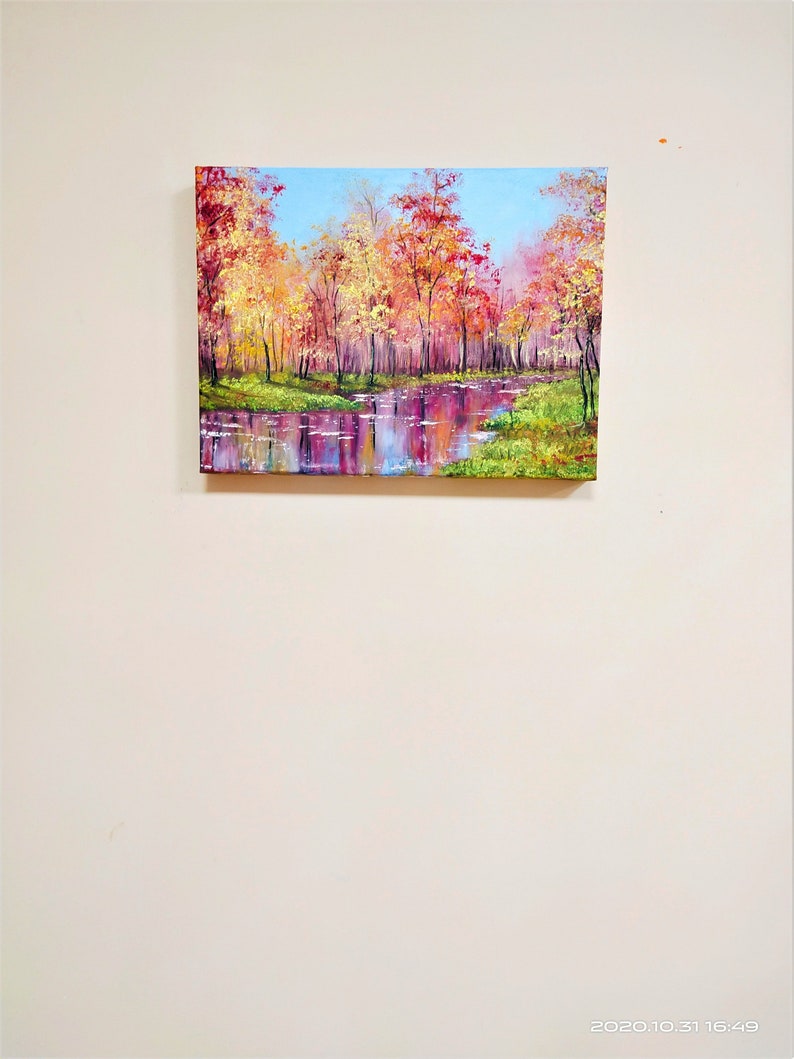 Fall Painting Original Artwork Autumn Wall Art 12 by 16 by Oksana Stepanova