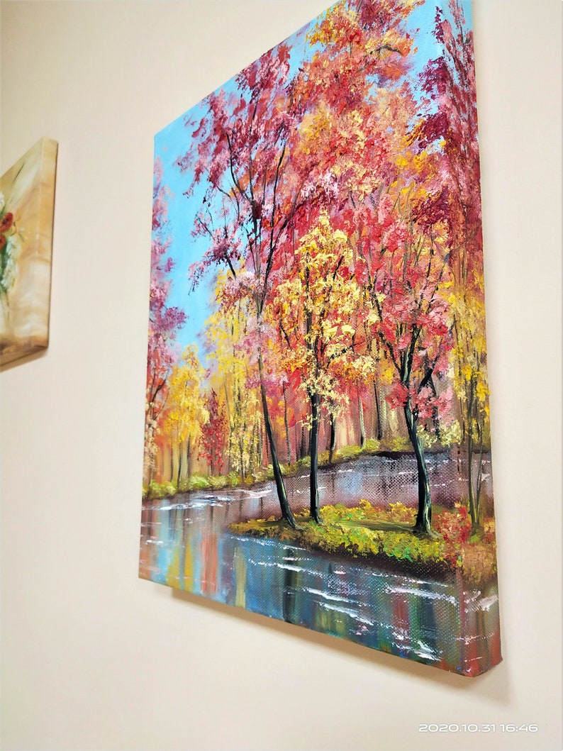 Fall Tree Painting Original Artwork Oil Painting on Canvas 12 by 16 by Oksana Stepanova
