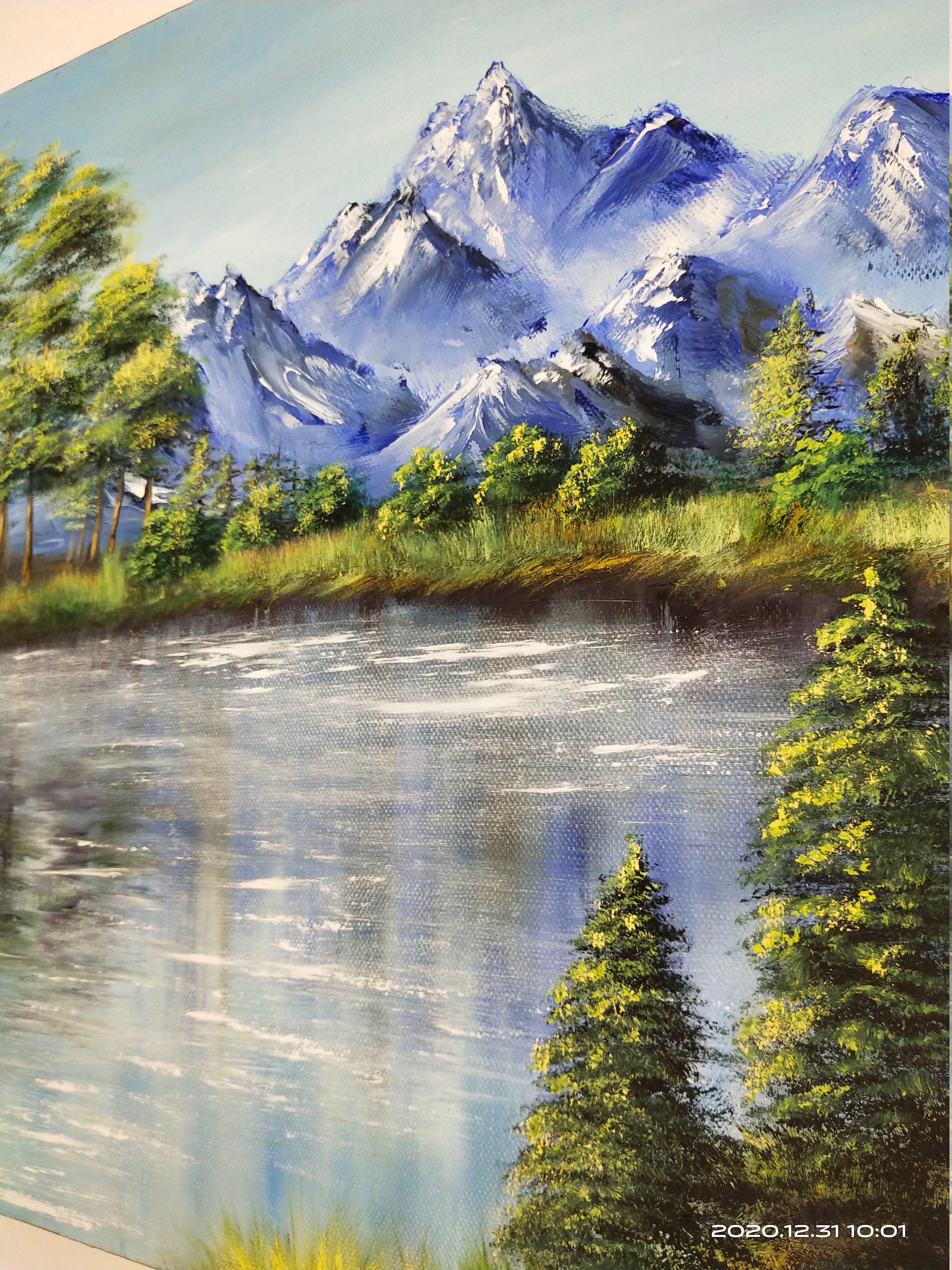 Mountain Painting Lake Original Art Trees Painting Pine Tree Etsy