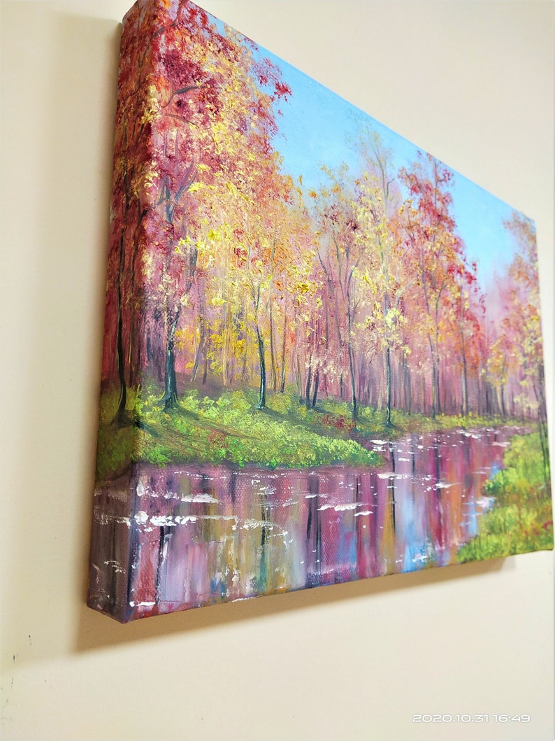 Fall Painting Original Artwork Autumn Wall Art 12 by 16 by Oksana Stepanova