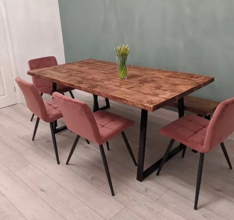 Rustic Dining Table Industrial Reclaimed Style Steel Legs Etsy