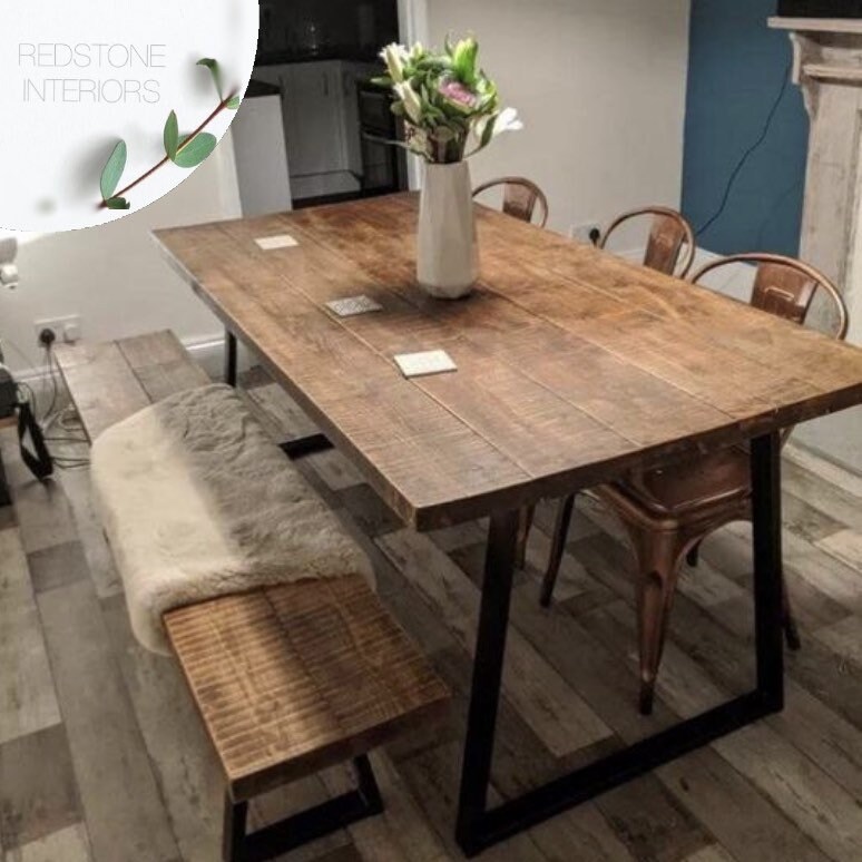 Rustic Dining Table Industrial Reclaimed Style Steel Legs Etsy