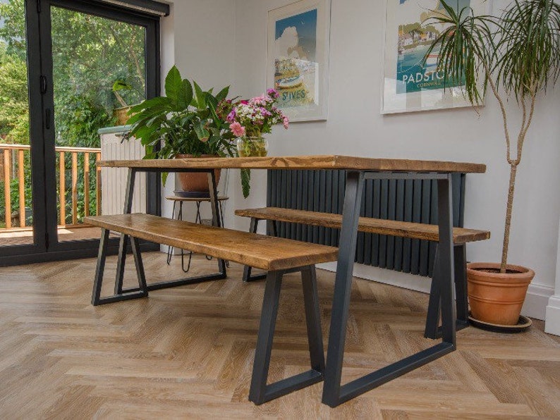 Rustic Dining Table Industrial Reclaimed Style Steel Legs Etsy