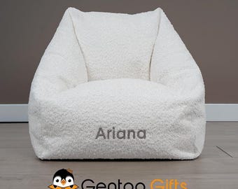 Personalised Kids Boucle Beanbag Chair - Filling Included | Toddler Beanbag Chairs | Machine Washable Fabric