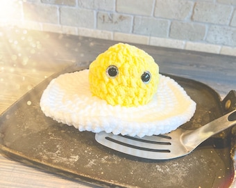 Patrón Digital, huevo, lado soleado hacia arriba, huevos revueltos, huevo, crochet, amigurumi, lindo, niños, felpa, decoración del hogar, hecho a mano, divertido, patrón