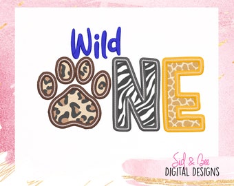 Wild One, First birthday, One applique, Number Applique, Birthday, One, embroidery, wild one applique, jungle, 4X4 5x7 6X10 INSTANT DOWNLOAD