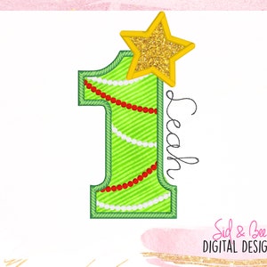 First Christmas, Christmas applique, Christmas Tree, Birthday numbers, One, 1, christmas, holidays, winter, 4X4 5x7 6X10 INSTANT DOWNLOAD