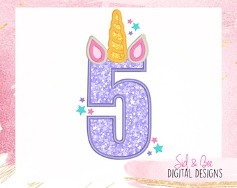 Unicorn, fifth birthday, third Unicorn, Unicorn Applique, Embroidery Design Pattern, Unicorn numbers, girls, 5, 4X4 5x7 6x10 INSTANTDOWNLOAD