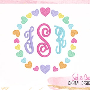Candy Hearts, sketch stitch, monogram frame, Heart Applique, girls, Valentines day, Embroidery Design, 4X4 5x7 6X10 INSTANT DOWNLOAD