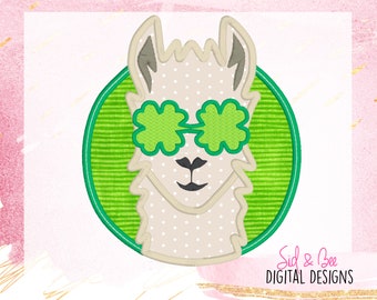 Llama, llama face applique, llama embroidery, st patricks, st pattys, Embroidery Design Pattern, shamrock, 4X4 5x7 6x10 INSTANT DOWNLOAD
