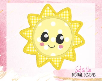 Sun, happy sun, Cute, girls, sun Applique, birthday, sunshine, summer applique, Embroidery Design Pattern, 4X4 5x7 6X10 INSTANT DOWNLOAD