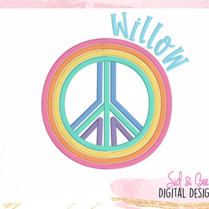 Peace Sign embroidery, Peace, Hippie, 70&#39;s, 60&#39;s, Peace sign, Love, Hippie sign, girls, boys, cute, rainbow, 4X4 5x7 6x10 INSTANT DOWNLOAD