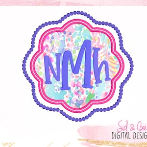 Scallop beaded applique, Monogram applique, Patch embroidery, Monogram frame, beaded, bead, scalloped, dots, 4X4 5x7 6x10 INSTANT DOWNLOAD