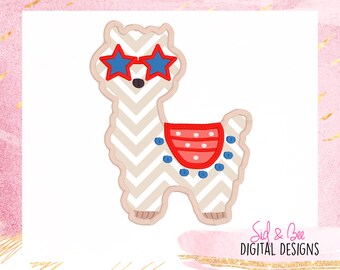 Llama, llama applique, llama embroidery, USA, 4th of July, Embroidery Design Pattern, memorial day, red, blue, 4X4 5x7 6x10 INSTANT DOWNLOAD