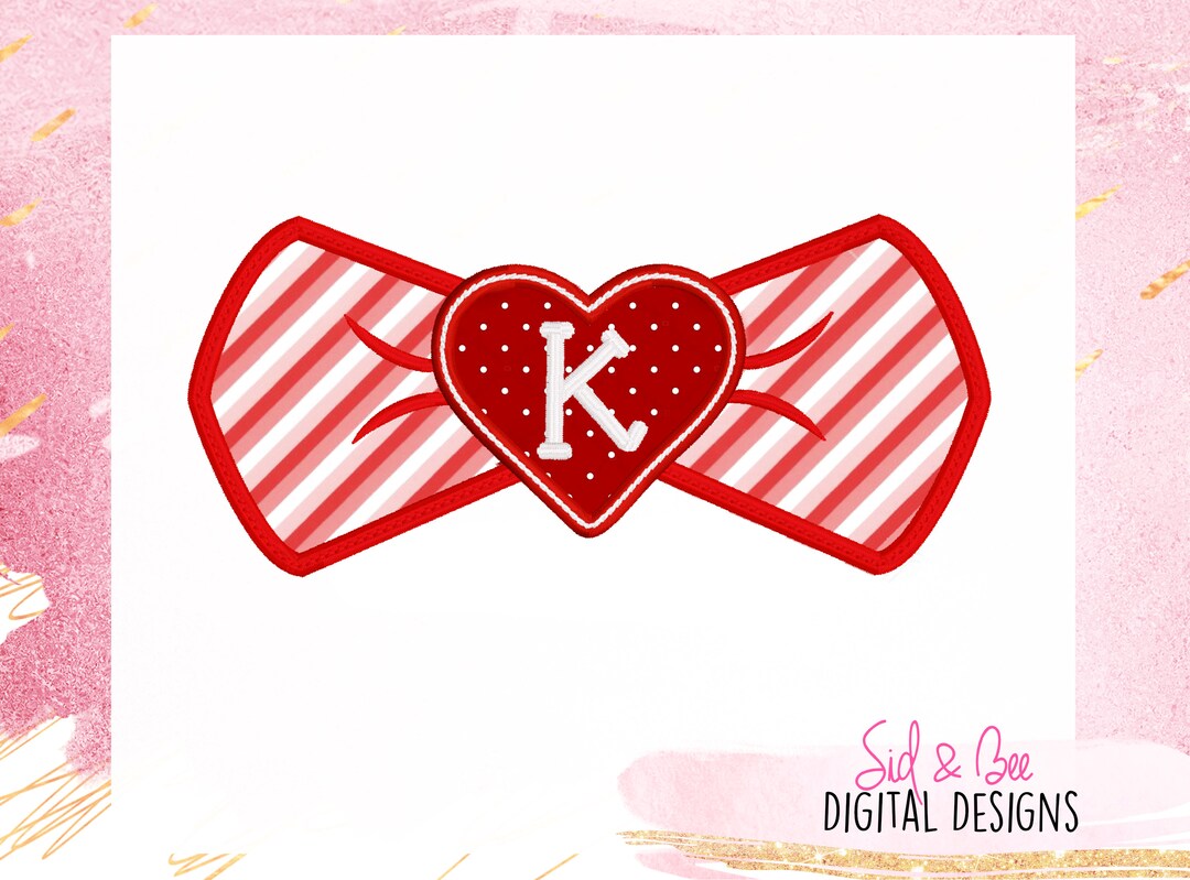 Boys Valentines Bow Tie, Valentines Day Applique, Bow, Embroidery, Boys