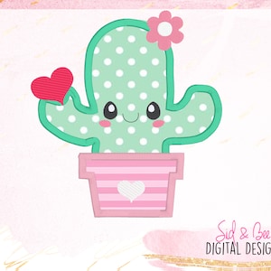 Cactus Applique, cactus embroidery, Cute, valentines, succulent, heart, plant, girl, Embroidery Design, candy, 4X4 5x7 6X10 INSTANT DOWNLOAD