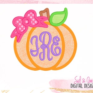 pumpkin Applique Design, girls, bows, monogram frame, halloween Applique, Embroidery Design, fall, gord, 4X4 5x7 6x10 INSTANTDOWNLOAD