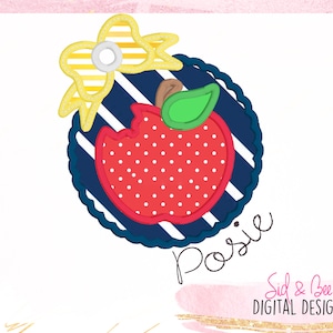 apple applique, back to school, preschool, Embroidery Design Pattern, Fruit, apple embroidery, bow, girls, 4X4 5x7 6X10 INSTANT DOWNLOAD