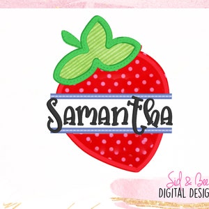 イチゴのアップリケ、イチゴの刺繍、刺繍デザインパターン、フルーツ、スプリット、アップリケ、名前フレーム、4X4 5x7 6X10 即時ダウンロード