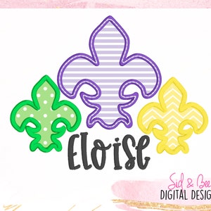 Mari Gras applique, Fleur De Lis Trio Applique, Mardi Gras Beads, Mardi gras embroidery, Nola, Embroidery, 4X4 5x7 6x10 INSTANT DOWNLOAD