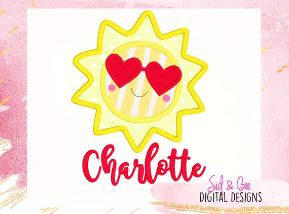Sun, sun glasses, Cute, girls, sun Applique, birthday, sunshine, summer applique, Embroidery Design Pattern, 4X4 5x7 6X10 INSTANT DOWNLOAD