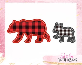 mama bear, BEAR Silhouette, embroidery applique, bear embroidery, wild one, woodland, bear silhouette, bear cub, 4X4 5x7 6X10INSTANTDOWNLOAD