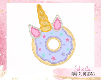 Donut, Unicornio, Unicornio Applique, donut Applique, Patrón de diseño de bordado, niñas, cumpleaños, donut de unicornio, 4X4 5x7 6x10 DESCARGA INSTANT