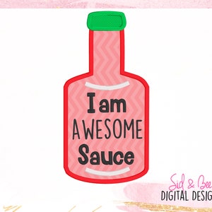 Awesome Sauce, hot Sauce, Valentines applique, Valentines Day, Embroidery Design Pattern, boys, Funny, cute, food, 4X45x76x10INSTANTDOWNLOAD