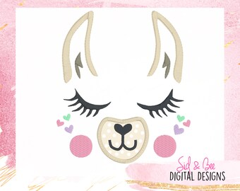 Llama, Llama face applique, llama embroidery, woodland creature, llama applique, eyelashes, 4X4 5x7 6x10 INSTANT DOWNLOAD