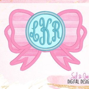 Bow Monogram, Bow applique, Bow embroidery, Monogram frame, monogram, monogram applique, Embroidery Design, 4X4 5x7 6x10 INSTANT DOWNLOAD
