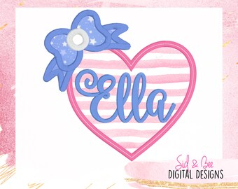 Bow Monogram, Heart applique, Bow embroidery, Monogram frame, monogram, monogram applique, Embroidery Design, 4X4 5x7 6x10 INSTANT DOWNLOAD