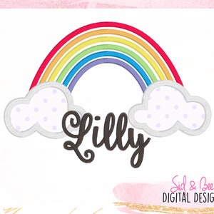 May include: Embroidered design featuring a rainbow with clouds and the name "Lilly" in a cursive font.