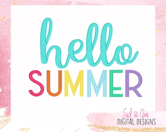 Hello Summer, Summer vacation, last day of school, rainbow, embroidery design, embroidery applique, girls, 4X4 5x7 6X10 INSTANT DOWNLOAD