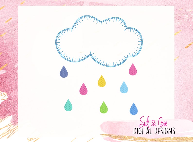 Rain Cloud Cloud Applique Spring Embroidery Rain Drops Etsy