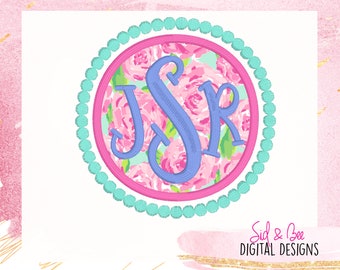 Circle Monogram, Circle applique, Patch embroidery, Monogram frame, patch applique, monogram applique, dots, 4X4 5x7 6x10 INSTANT DOWNLOAD