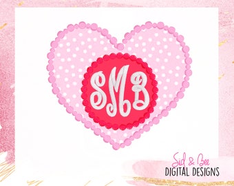 Hart Monogram, applique design, Valentines Applique, Heart Applique, monogram frame, Valentines, Borduurwerk, 4X4 5x7 6X10 INSTANT DOWNLOAD