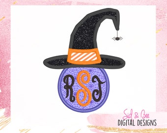Witch Hat Applique, Halloween embroidery, Spooky, witch, Embroidery Design, Witch, monogram frame, girls, 4X4 5x7 6x10 INSTANT DOWNLOAD