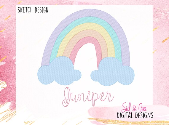 Rainbow Rain Cloud Cute Girls Rainbow Sketch Embroidery Design Birthday Rain Summer Sketch Design 4x4 5x7 6x10 Instant Download