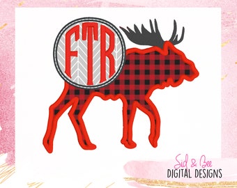Moose applique, Moose Silhouette Applique, moose embroidery, wild one, woodland, monogram frame, monogram, 4X4 5x7 6X10 INSTANT DOWNLOAD