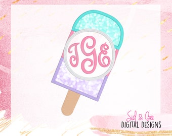 Monograma de paletas, Paleta Applique, monograma, niñas, Helado, verano, primavera, cumpleaños, marco monograma, 4X4 5x7 6X10 DESCARGA INSTANTE