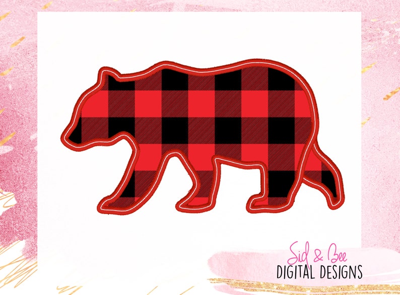 May include: Red and black buffalo plaid bear silhouette.