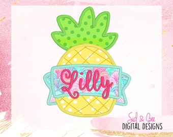 Pineapple, monogram frame, banner, spring break, vacation, pineapple, applique, summer, Embroidery Design, 4X4 5x7 6x10 INSTANT DOWNLOAD