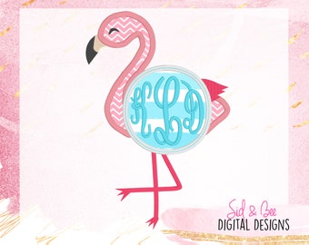 Flamingo, Flamingo applique, Flamingo embroidery, spring, summer, monogram, monogram frame, Embroidery Design, 4X4 5x7 6x10 INSTANT DOWNLOAD