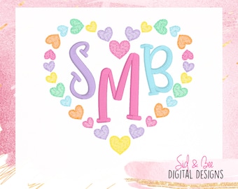 Candy Hearts, sketch stitch, Valentines Applique, Heart Applique, girls, Valentines day, Embroidery Design, 4X4 5x7 6X10 INSTANT DOWNLOAD