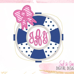 Summer, embroidery applique, anchor, boat, cruise, embroidery design, nautical, monogram frame, girls, bow, 4X4 5x7 6X10 INSTANT DOWNLOAD